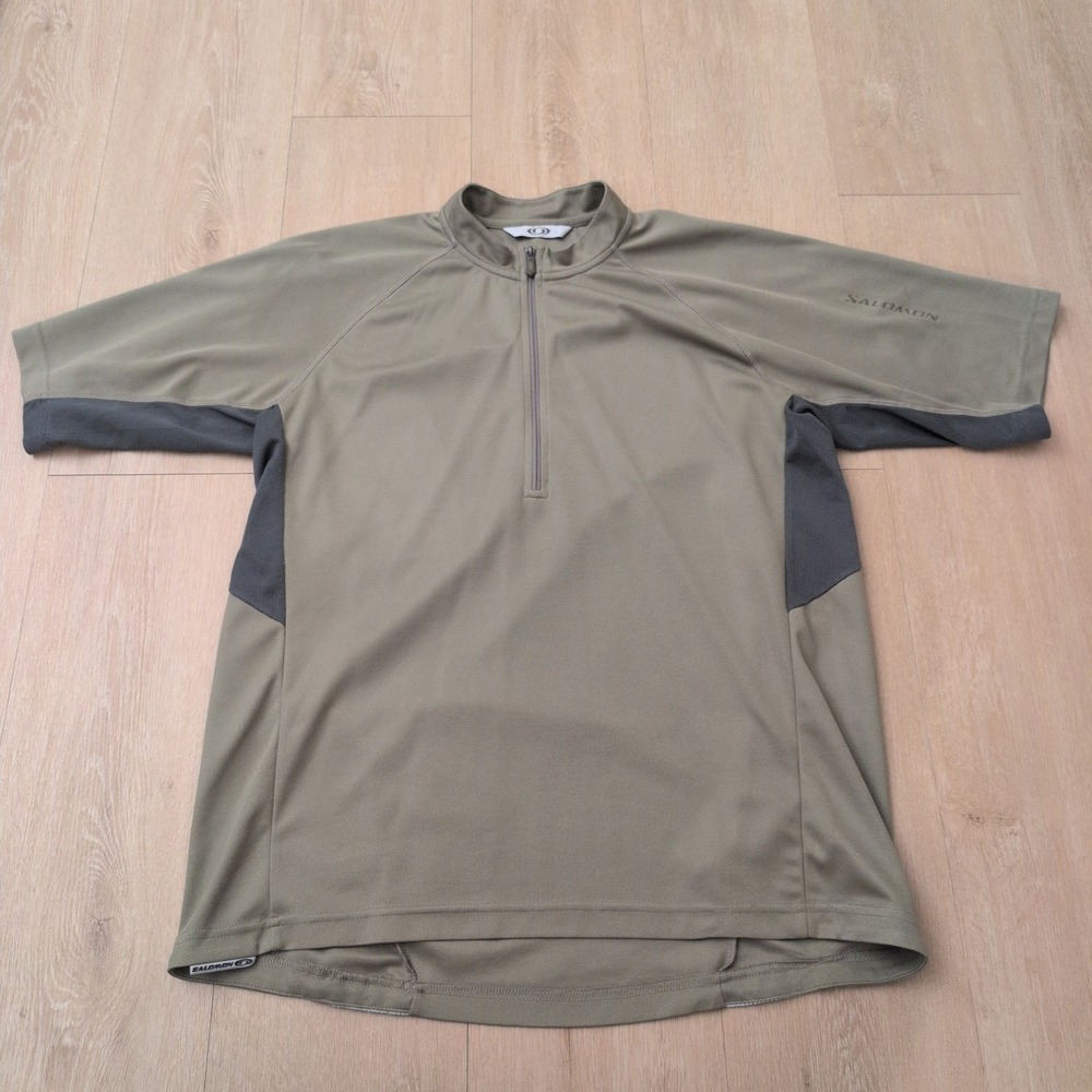 VTG Salomon Mens Medium Quarter Zip Active Jersey Short Sleeve Olive Green Y2K